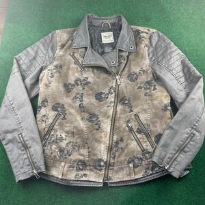 Harley Davidson Motorcycle Jacket Skull Floral Moto Zip Up Gray‎ XL